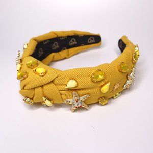 Schwab Jewels Embellished Knotted Headband Hand Sewn Crystals and Charms YELLOW